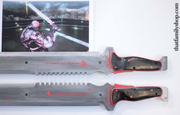 Video Game Sword Prop, Replica of Sundowner's Machetes from Metal Gear Rising, Painted Cosplay Fantasy