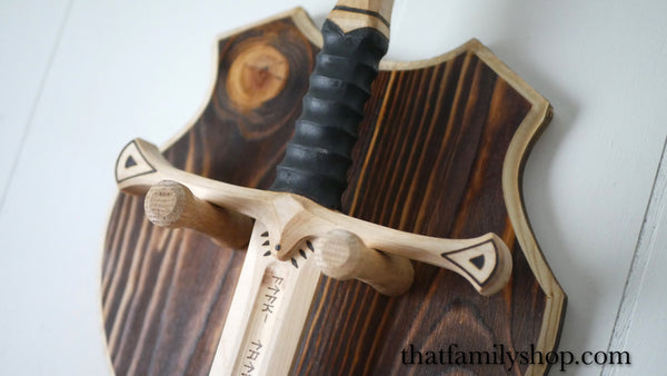 Wooden Shield Sword Hanger, Wall Display Plaque