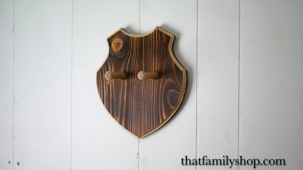 Wooden Shield Sword Hanger, Wall Display Plaque
