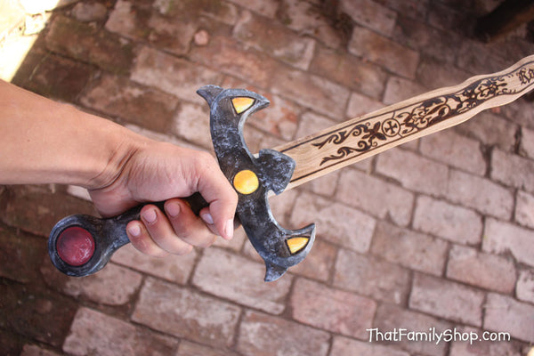 Wooden Excalibur Sword, Once Upon Time TV show look alike, Painted, Burned Details, Costume Accessory-thatfamilyshop.com