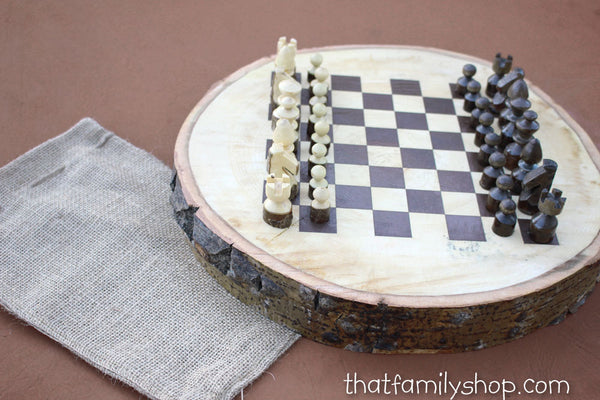 Hand-Turned Rustic Log Chess Set-thatfamilyshop.com