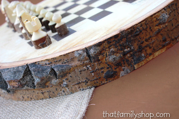 Hand-Turned Rustic Log Chess Set-thatfamilyshop.com