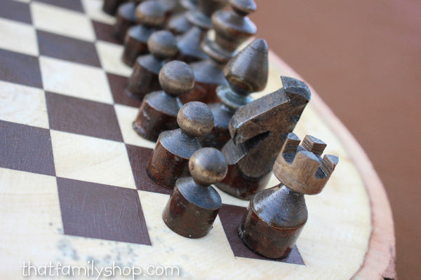 Hand-Turned Rustic Log Chess Set-thatfamilyshop.com