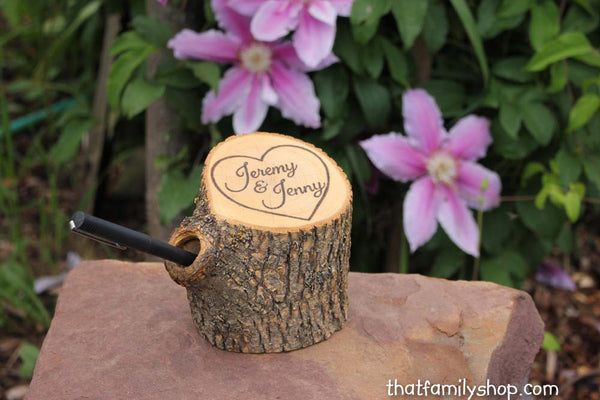 Wedding Guest Book Pen Holder Custom Names Initials Dates Personalized Rustic Decor-thatfamilyshop.com