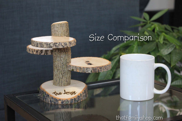 Custom Names Rustic Wedding Log 3 Tiered Stand With Personalized / Customizable Base Wedding Table Centerpiece-thatfamilyshop.com