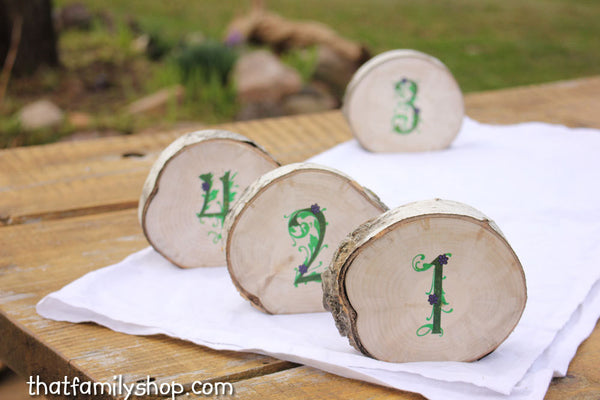 Beautiful Log Table Numbers for Rustic Wedding, Reception Seating Display-thatfamilyshop.com