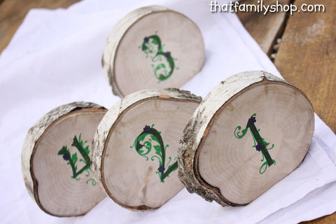 Beautiful Log Table Numbers for Rustic Wedding, Reception Seating Display-thatfamilyshop.com