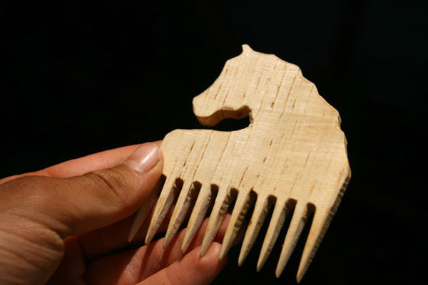 Cute Horsey Wooden Comb Hand Carved Natural Horse Head Handle-thatfamilyshop.com