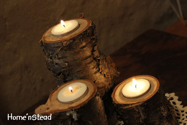 Log Candles Yellow Birch Rustic Wedding / Cabin Decor Table Center Piece Primitive Home-thatfamilyshop.com