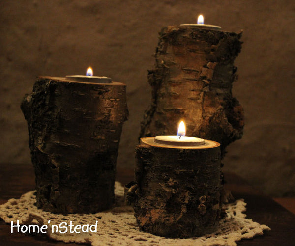 Log Candles Yellow Birch Rustic Wedding / Cabin Decor Table Center Piece Primitive Home-thatfamilyshop.com