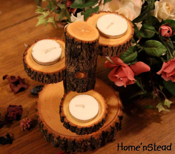 Tiered Candle Holder Stand / Rustic Wedding / Home Decor Candle Tree-thatfamilyshop.com