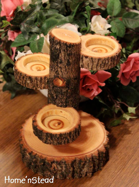 Tiered Candle Holder Stand / Rustic Wedding / Home Decor Candle Tree-thatfamilyshop.com