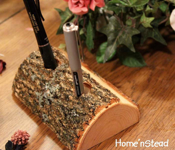 Log Guest Book Pen Holder with Custom Names or Initials, Table Decor, Desk Organizer-thatfamilyshop.com
