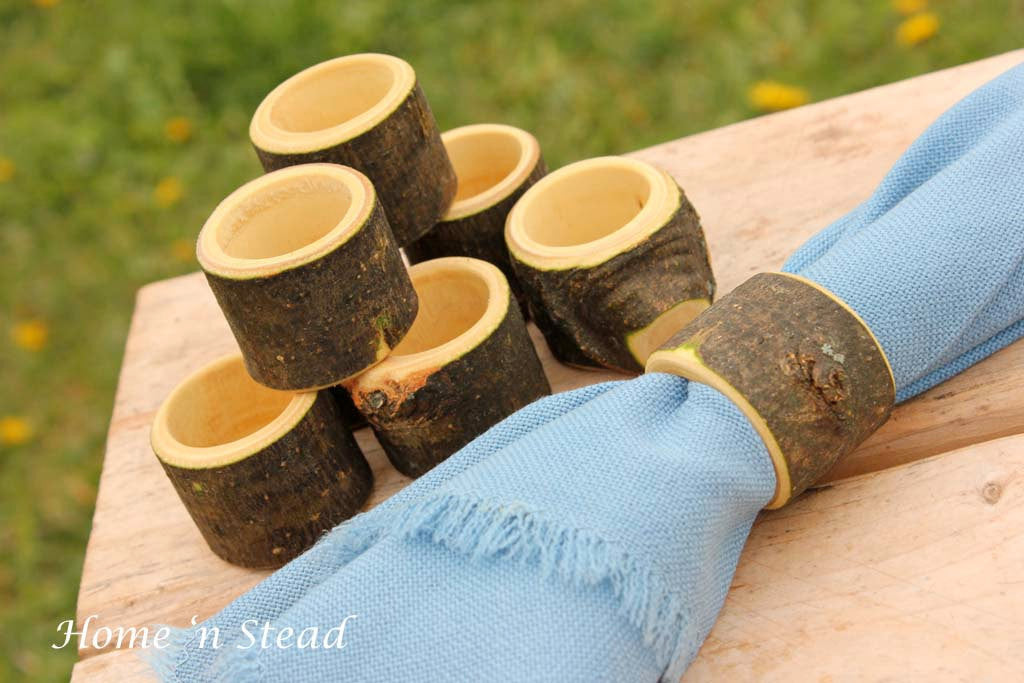 Set of (8) Branch Napkin Rings Holders, Log Home Kitchen Party Favors, Wood Table Accessories-thatfamilyshop.com