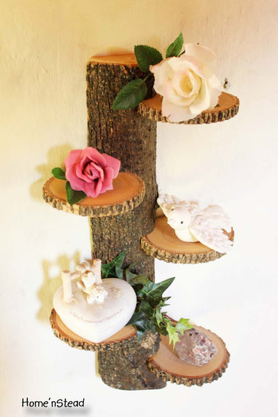 Tiered Display Stand, Log Trophy Shelf Trinket Rustic Home Wall Decor-thatfamilyshop.com