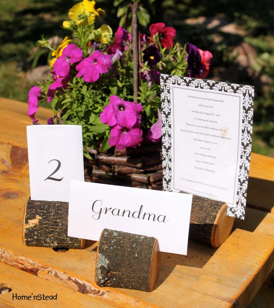Tree-Chunk Card Holders Rustic Wedding Place Setting Reserved Seating Table Number Menu Stand-thatfamilyshop.com