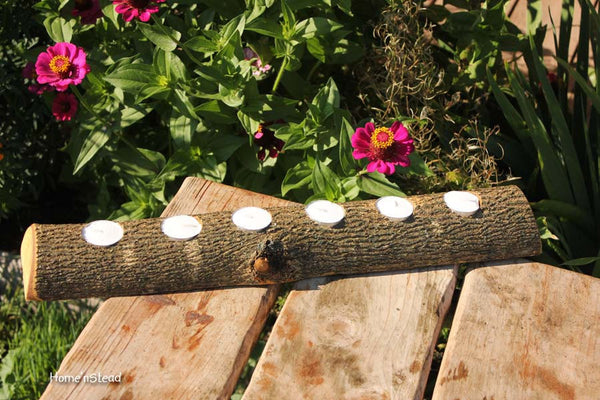 20 Inch 6 Candle Rustic Log Holder Rustic Wedding Cabin Decor Table Piece Slab Ash Wood-thatfamilyshop.com