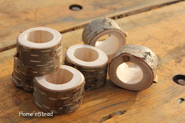 Rustic Napkin Birch Bark (6 pcs) Ring Holders Wedding Decor Log Home Kitchen Party Favor Thanksgiving Table Set-thatfamilyshop.com