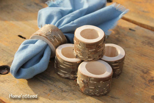 Rustic Napkin Birch Bark (6 pcs) Ring Holders Wedding Decor Log Home Kitchen Party Favor Thanksgiving Table Set-thatfamilyshop.com