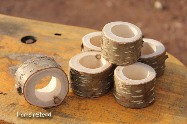 Rustic Napkin Birch Bark (6 pcs) Ring Holders Wedding Decor Log Home Kitchen Party Favor Thanksgiving Table Set-thatfamilyshop.com