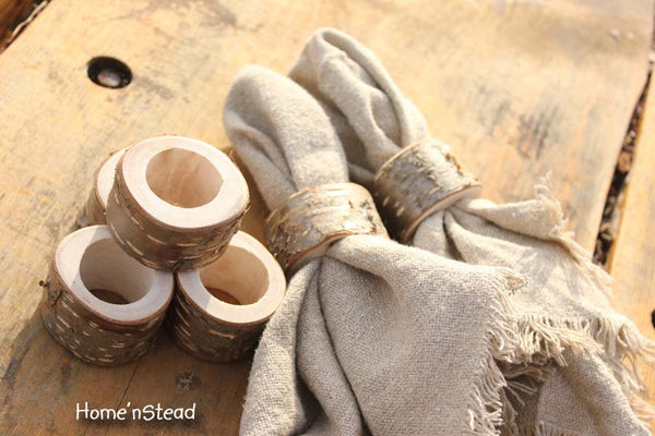 Rustic Napkin Birch Bark (6 pcs) Ring Holders Wedding Decor Log Home Kitchen Party Favor Thanksgiving Table Set-thatfamilyshop.com