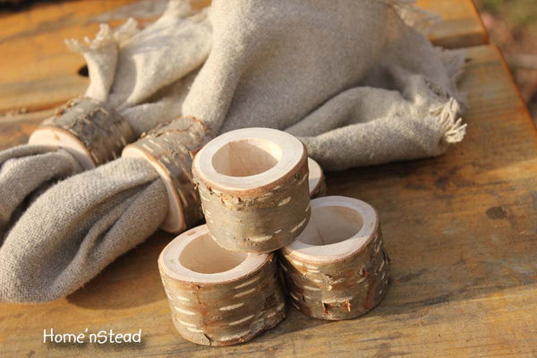 Rustic Napkin Birch Bark (6 pcs) Ring Holders Wedding Decor Log Home Kitchen Party Favor Thanksgiving Table Set-thatfamilyshop.com