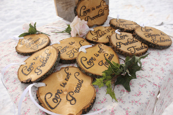 Love is Patient, Love is Kind Set of Ten 1.Cor.13: Rustic Wedding Aisle Decorations Bible Scripture-thatfamilyshop.com