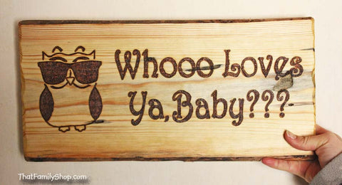 Whooo Loves Ya, Baby Cool Owl Valentine's Day Personalized Gift Wall Plaque-thatfamilyshop.com