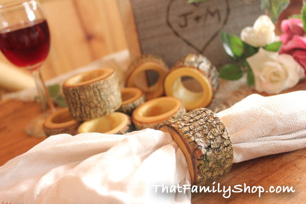 Real Log Napkin Rings (8 pcs) Holders Wedding Decor Home Kitchen Party Favor Dining-thatfamilyshop.com