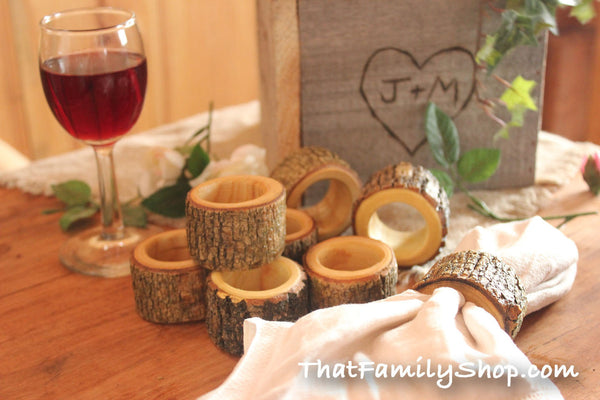 Real Log Napkin Rings (8 pcs) Holders Wedding Decor Home Kitchen Party Favor Dining-thatfamilyshop.com