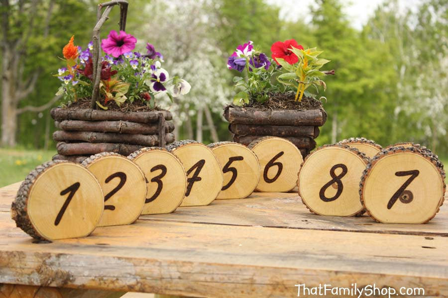 Rustic Wedding Burned Log Table Numbers Wood Bark Country Decor-thatfamilyshop.com