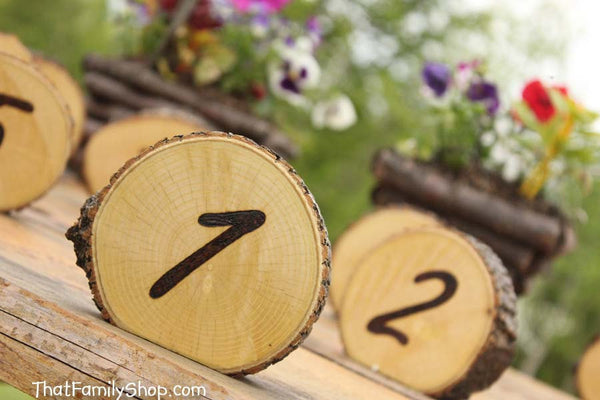 Rustic Wedding Burned Log Table Numbers Wood Bark Country Decor-thatfamilyshop.com