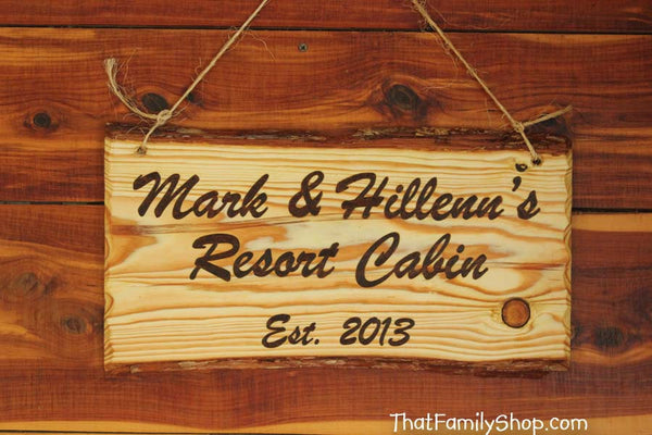 Custom Woodburned Sign Rustic Plaque Names Cabin Personalized-thatfamilyshop.com