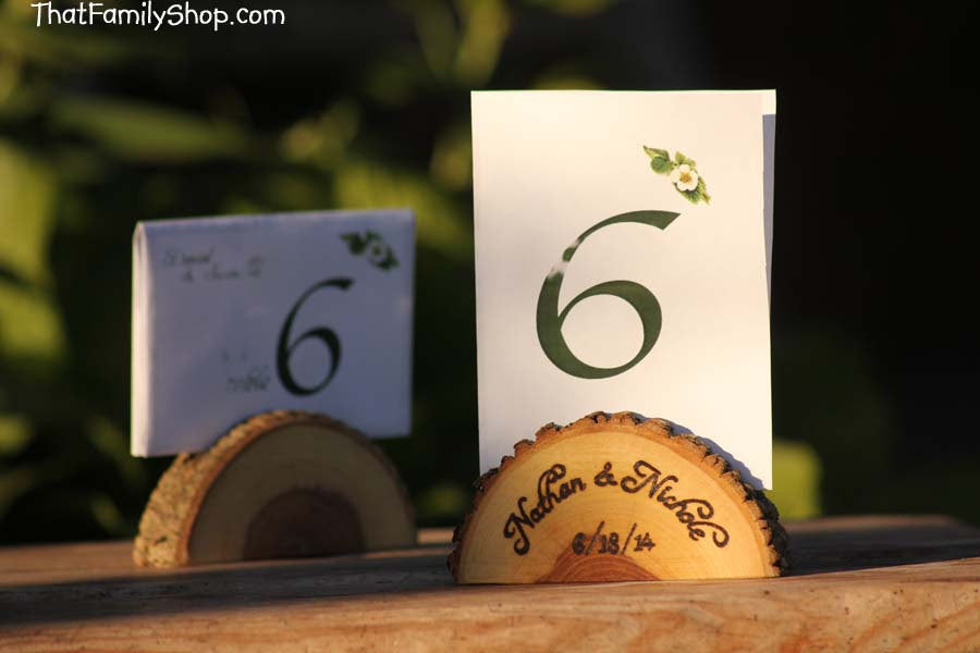 Personalized Card Holder Rustic Wedding Favor Custom Names /Initals /Date /Lettering Memory Picture Stand-thatfamilyshop.com