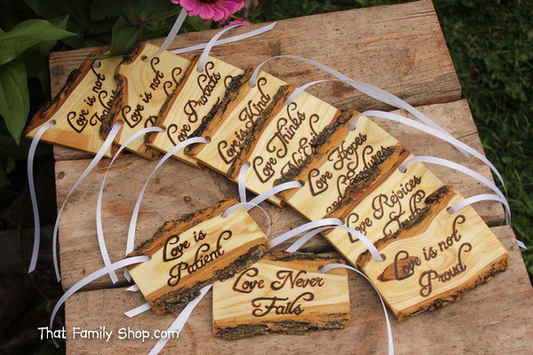 Love is Patient, Set of 10 | Cor.13: Rustic Wedding Aisle Decorations Bible Scripture Verses-thatfamilyshop.com