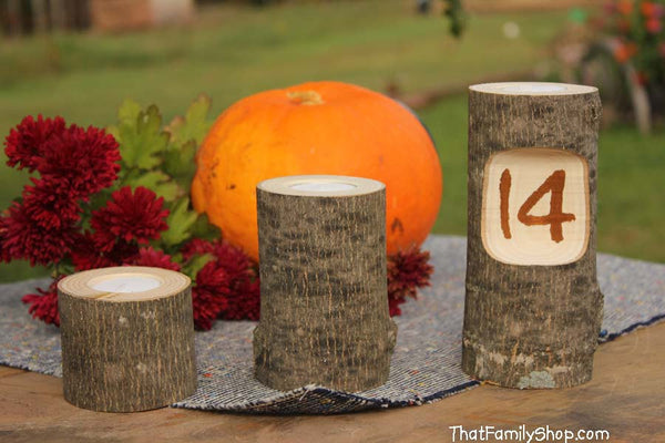 Table Number Log Candles Rustic Wedding / Cabin Decor Table Center Piece Primitive Home-thatfamilyshop.com