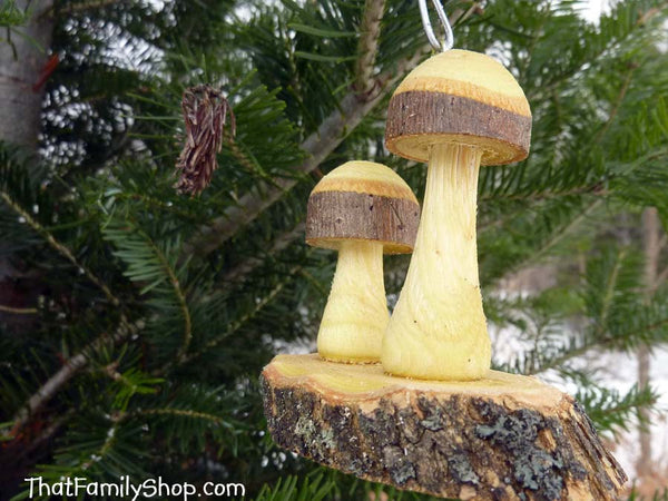 Christmas Mushroom Ornaments Pair Tree Set Holiday Decor Rustic-thatfamilyshop.com
