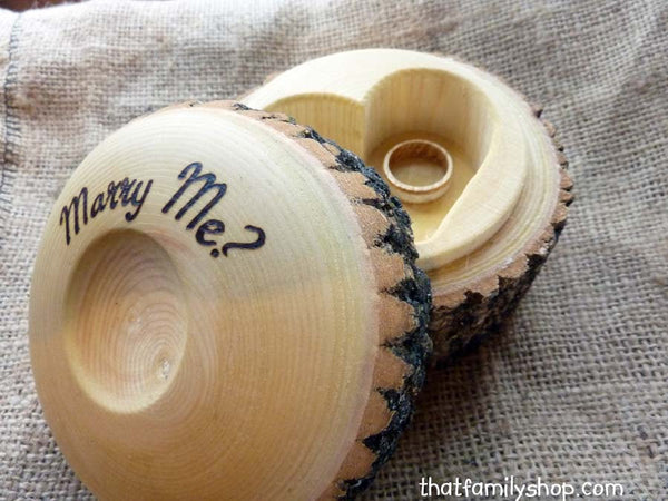 Personalized Log Jewelry Box, Rustic Heart-Shaped Custom Wedding Ring Holder-thatfamilyshop.com