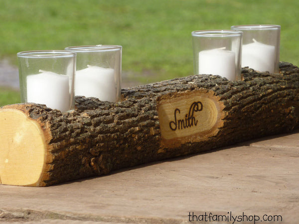 Mantel Decor Name Log Holder Rustic Custom Centerpiece-thatfamilyshop.com