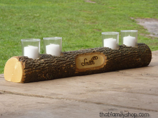 Mantel Decor Name Log Holder Rustic Custom Centerpiece-thatfamilyshop.com