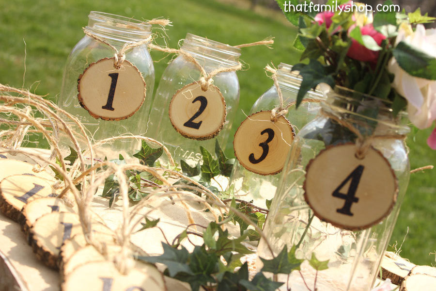 Table Number Tokens, Mason Jar Rustic Wedding Table Seating Display-thatfamilyshop.com