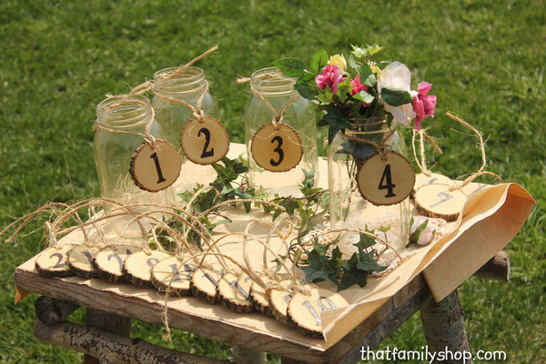 Table Number Tokens, Mason Jar Rustic Wedding Table Seating Display-thatfamilyshop.com