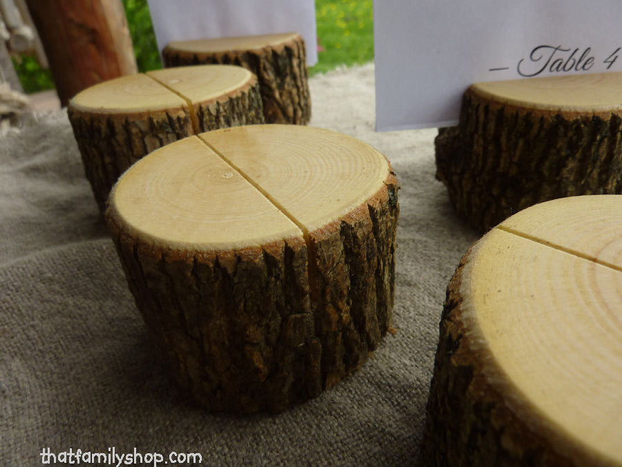 Rustic Wedding Log Table Number Stand Place Card Setting-thatfamilyshop.com