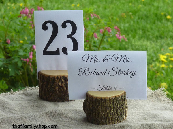 Rustic Wedding Log Table Number Stand Place Card Setting-thatfamilyshop.com