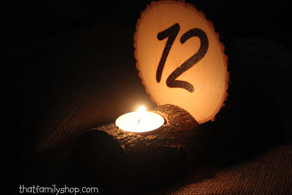 Double-Sided Tea Light Rustic Wedding Candles/ Table Number Centerpiece Decor Combo-thatfamilyshop.com