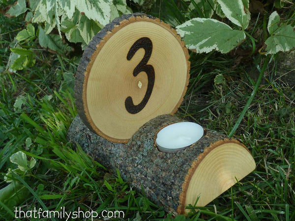 Double-Sided Tea Light Rustic Wedding Candles/ Table Number Centerpiece Decor Combo-thatfamilyshop.com