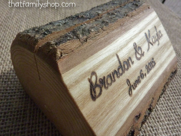 Photo Holder Rustic Wedding Favor Custom Names /Initals /Date /Lettering Memory Picture Stand-thatfamilyshop.com