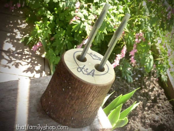 Rustic Wedding Guest Book Pen Holder Table Center Piece Heart Custom Initials-thatfamilyshop.com