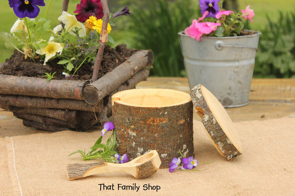 Unique Sugar Pot with Teaspoon Rustic Natural Gift Kitchen Accessory Serving Organizer-thatfamilyshop.com
