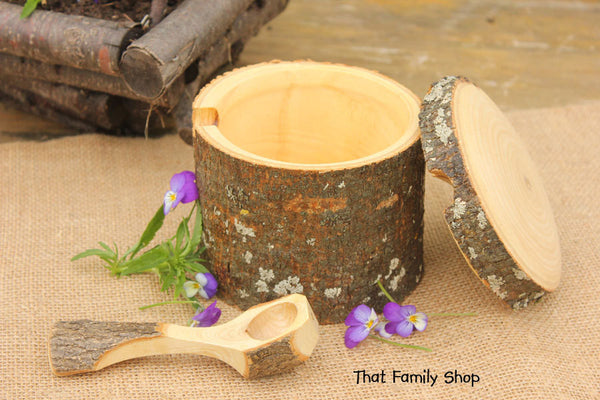 Unique Sugar Pot with Teaspoon Rustic Natural Gift Kitchen Accessory Serving Organizer-thatfamilyshop.com